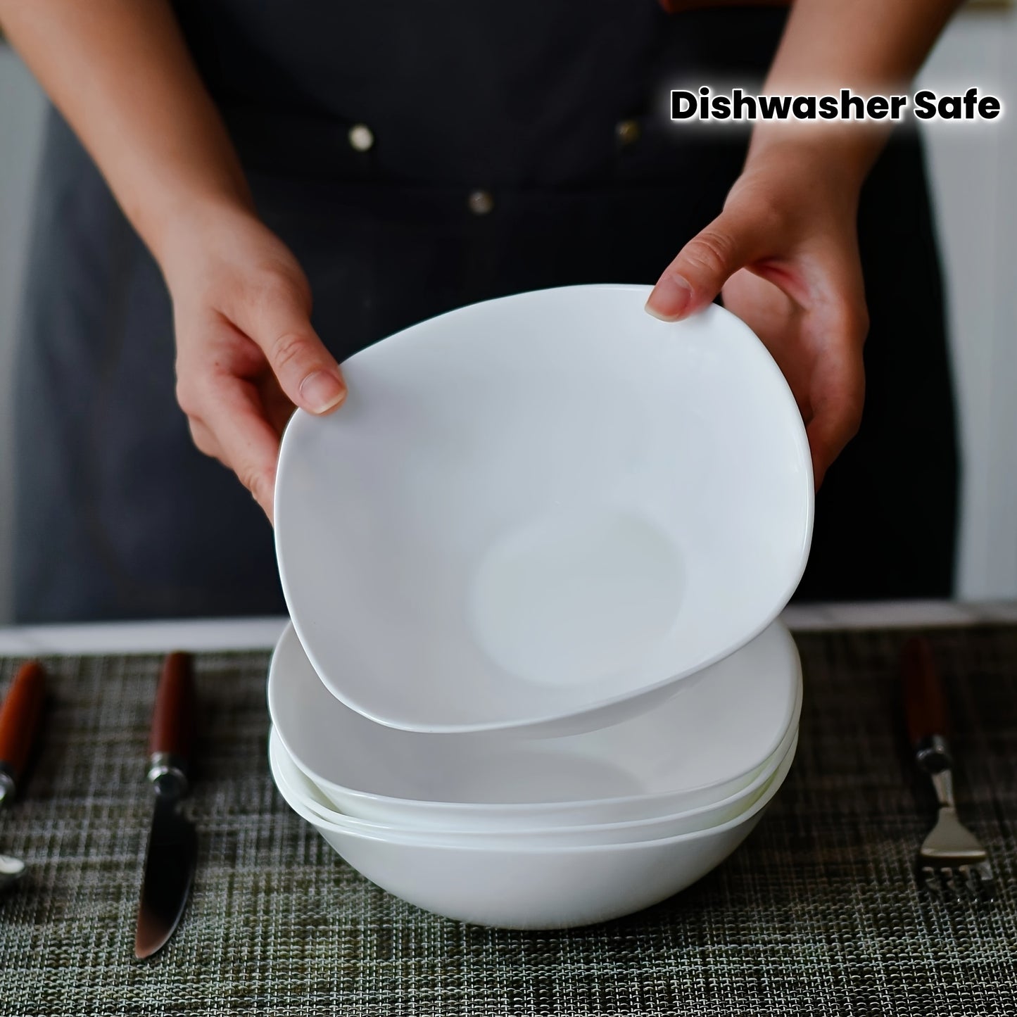 4pcs, 25oz Square Glass Cereal and Soup Bowl Set - Lightweight, Scratch-Resistant, Microwave & Dishwasher Safe, Perfect for Cereal, Soup, Salad, Noodles And Rice, Black\u002FWhite, LaGlint