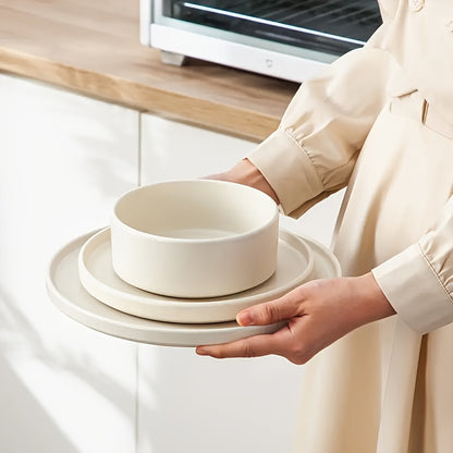 12\u002F24pcs Ceramic Dinnerware Set, Modern White Porcelain Plates And Bowls. Suitable For Kitchen & Restaurant & Dinner Use. Serving For Steak, Pasta, Salad, Dessert. Microwave & Dishwasher & Oven Safe. Elegant Gift For Weddings & Mother'S Day.