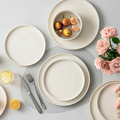 12\u002F24pcs Ceramic Dinnerware Set, Modern White Porcelain Plates And Bowls. Suitable For Kitchen & Restaurant & Dinner Use. Serving For Steak, Pasta, Salad, Dessert. Microwave & Dishwasher & Oven Safe. Elegant Gift For Weddings & Mother'S Day.