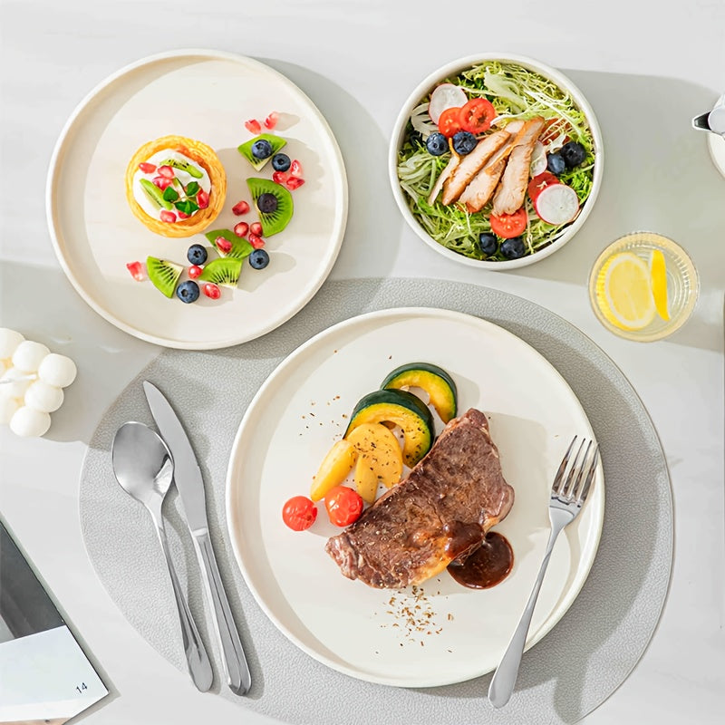12\u002F24pcs Ceramic Dinnerware Set, Modern White Porcelain Plates And Bowls. Suitable For Kitchen & Restaurant & Dinner Use. Serving For Steak, Pasta, Salad, Dessert. Microwave & Dishwasher & Oven Safe. Elegant Gift For Weddings & Mother'S Day.