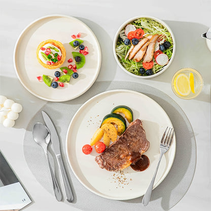 12\u002F24pcs Ceramic Dinnerware Set, Modern White Porcelain Plates And Bowls. Suitable For Kitchen & Restaurant & Dinner Use. Serving For Steak, Pasta, Salad, Dessert. Microwave & Dishwasher & Oven Safe. Elegant Gift For Weddings & Mother'S Day.