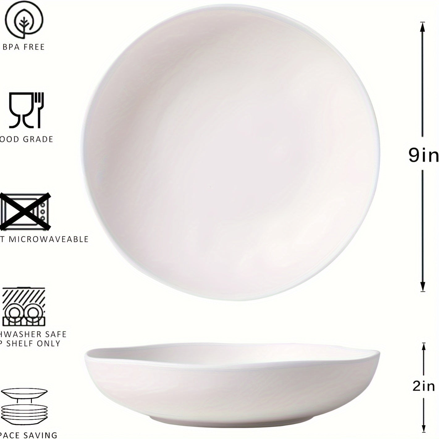 Pasta Bowl Set, Set Of 6, Large 9'' And 40 OZ Salad Bowl Set, Shatterproof Dinner Bowls, Serving Bowls For Soup, Fruits, Lightweight And Unbreakable Bowls Set, Matte White