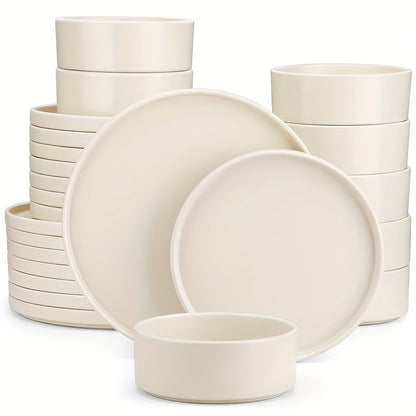 12\u002F24pcs Ceramic Dinnerware Set, Modern White Porcelain Plates And Bowls. Suitable For Kitchen & Restaurant & Dinner Use. Serving For Steak, Pasta, Salad, Dessert. Microwave & Dishwasher & Oven Safe. Elegant Gift For Weddings & Mother'S Day.