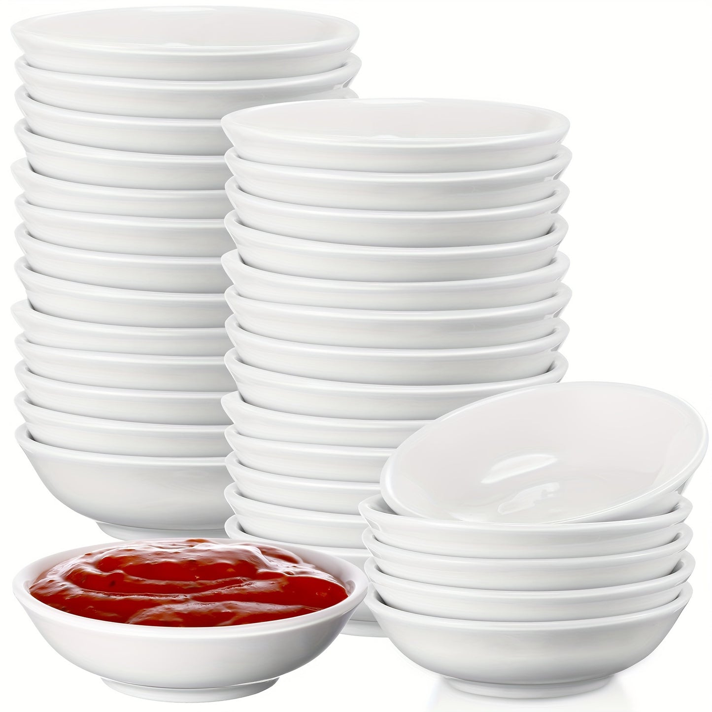50pcs Soy Sauce Dish Ceramic White Dipping Bowls Bulk, 1.2oz Asian Small Porcelain Sauce Bowls for Sushi, Tomato Sauce, Vinegar, Olive Oil, Soy, Spices, BBQ Chip And Dip Serving Bowl Set Gift