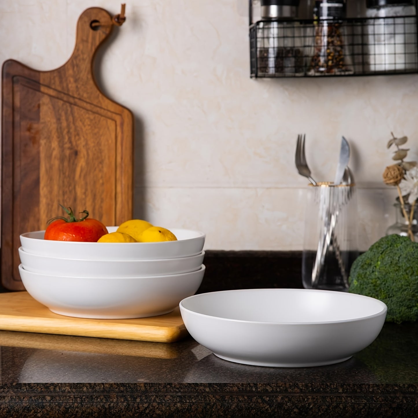 Pasta Bowl Set, Set Of 6, Large 9'' And 40 OZ Salad Bowl Set, Shatterproof Dinner Bowls, Serving Bowls For Soup, Fruits, Lightweight And Unbreakable Bowls Set, Matte White