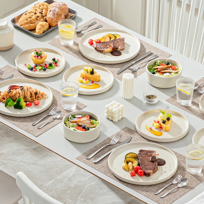 12\u002F24pcs Ceramic Dinnerware Set, Modern White Porcelain Plates And Bowls. Suitable For Kitchen & Restaurant & Dinner Use. Serving For Steak, Pasta, Salad, Dessert. Microwave & Dishwasher & Oven Safe. Elegant Gift For Weddings & Mother'S Day.