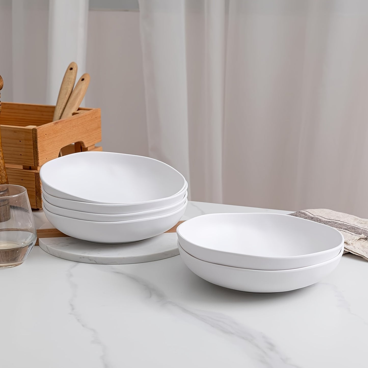 Pasta Bowl Set, Set Of 6, Large 9'' And 40 OZ Salad Bowl Set, Shatterproof Dinner Bowls, Serving Bowls For Soup, Fruits, Lightweight And Unbreakable Bowls Set, Matte White