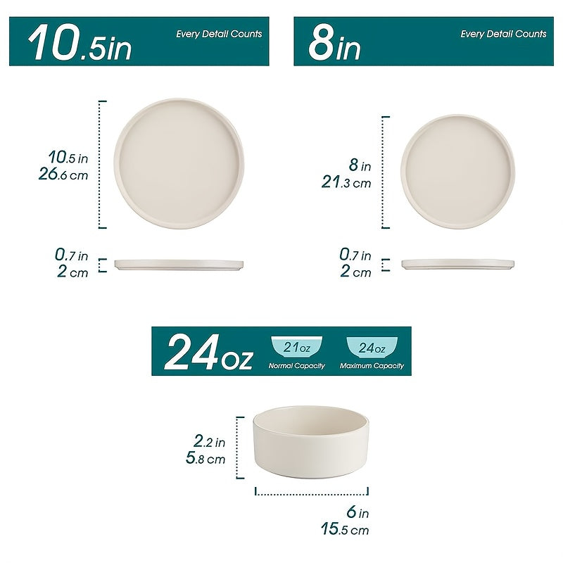 12\u002F24pcs Ceramic Dinnerware Set, Modern White Porcelain Plates And Bowls. Suitable For Kitchen & Restaurant & Dinner Use. Serving For Steak, Pasta, Salad, Dessert. Microwave & Dishwasher & Oven Safe. Elegant Gift For Weddings & Mother'S Day.