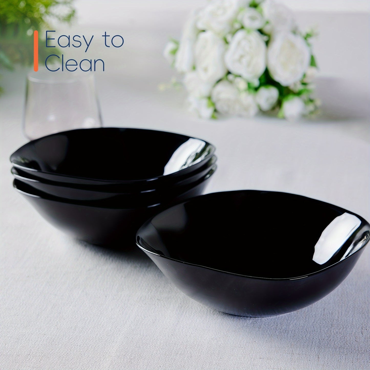 4pcs, 25oz Square Glass Cereal and Soup Bowl Set - Lightweight, Scratch-Resistant, Microwave & Dishwasher Safe, Perfect for Cereal, Soup, Salad, Noodles And Rice, Black\u002FWhite, LaGlint
