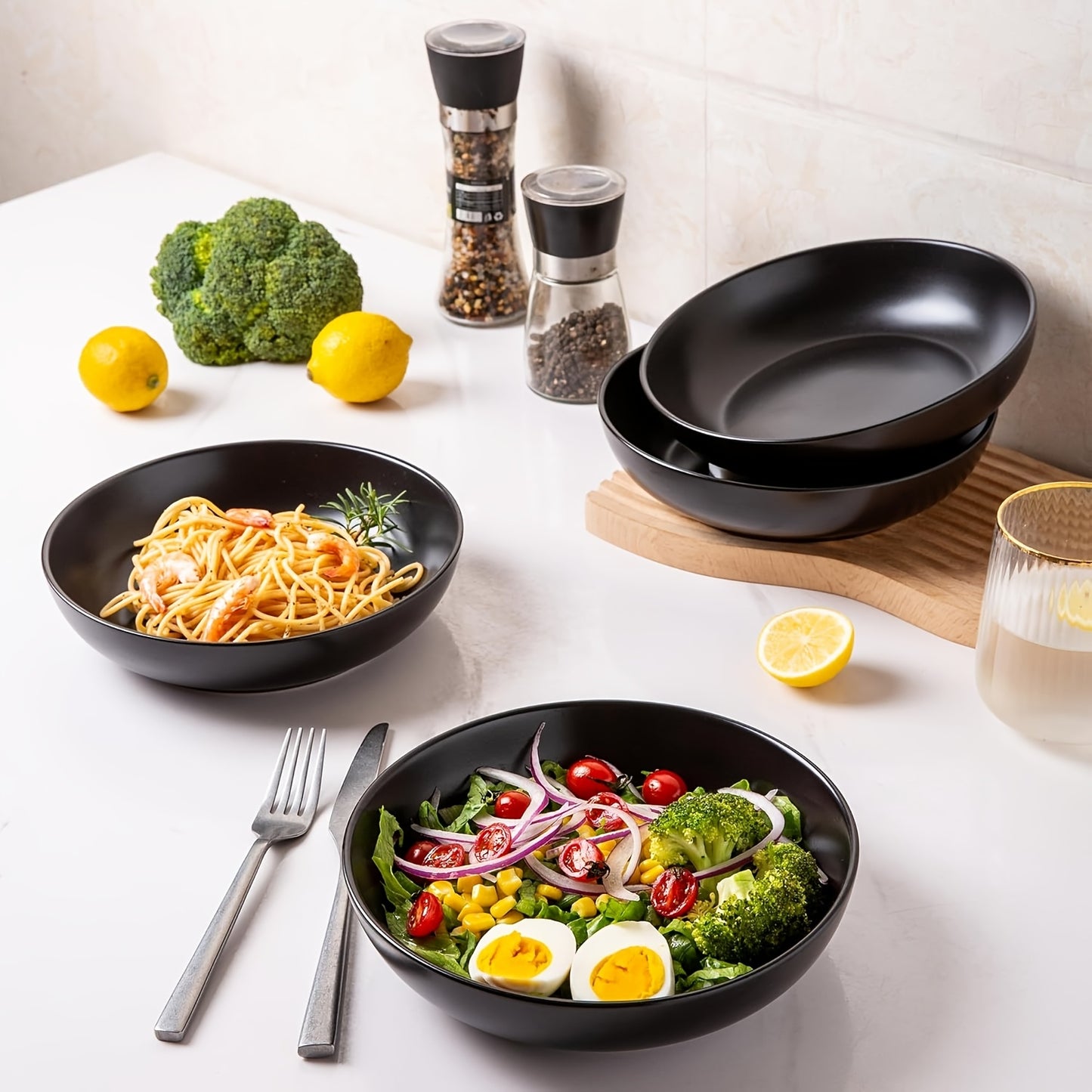 Pasta Bowl Set, Set Of 6, Large 9'' And 40 OZ Salad Bowl Set, Shatterproof Dinner Bowls, Serving Bowls For Soup, Fruits, Lightweight And Unbreakable Bowls Set, Matte White
