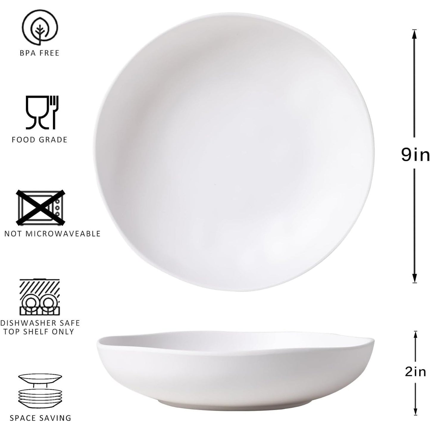 6PCS Pasta bowl set, classic white, lightweight and unbreakable, durable, suitable for serving pasta, fruit, salad, soup, dessert, etc.