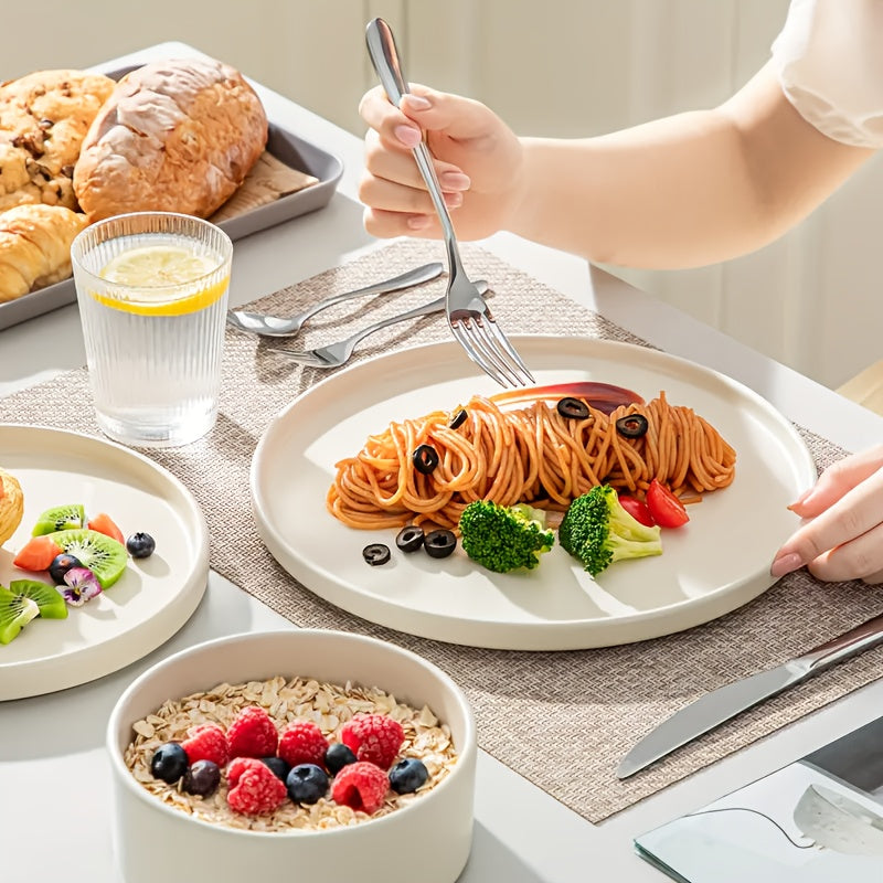 12\u002F24pcs Ceramic Dinnerware Set, Modern White Porcelain Plates And Bowls. Suitable For Kitchen & Restaurant & Dinner Use. Serving For Steak, Pasta, Salad, Dessert. Microwave & Dishwasher & Oven Safe. Elegant Gift For Weddings & Mother'S Day.