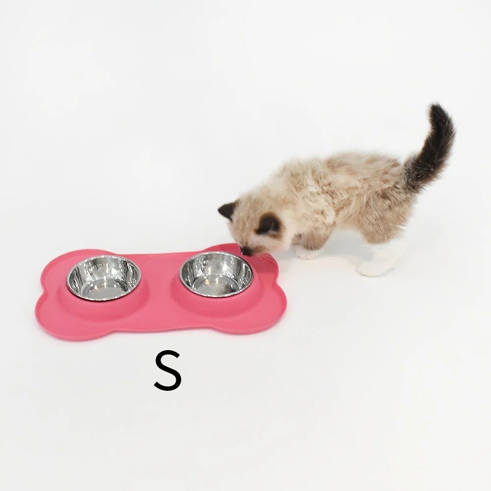 2-in-1 Dog Feeding & Watering Station, Thermoplastic Rubber Pet Bowl Mat with Stainless Steel Dual Bowls, Anti-Spill Pet Feeder, Includes Bowl Holder, Ideal for All Dog Breeds